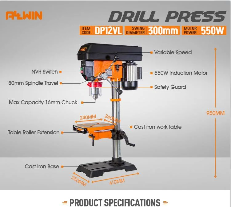 120V Variable Speed 12 Inch Drill Press for Woodworking